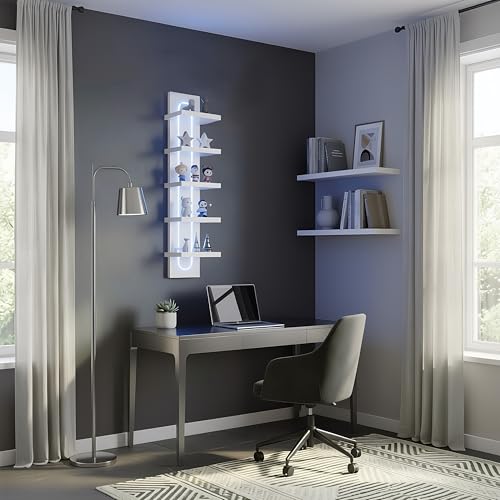 U-Shaped 5-Tier Compact Narrow RGB Light Wall Shelf White | Modern Vertical Shelf for Vanity, Ideal for Anime Figures, Perfumes, Cosmetics, Colleclibles - color: 4ur-white