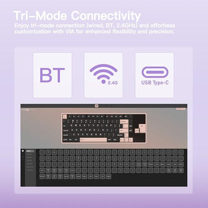 KEEBMONKEY WOBKEY Rainy 75 CNC Aluminum HMX/JWK/Cocoa Switches Triple-Mode Connectivity Mechanical Keyboard with Superior Acoustics, RGB/FR4/Silver SUS304/7000mAh/Cocoa Switch (Pro - Purple) - style: Pro - Purple