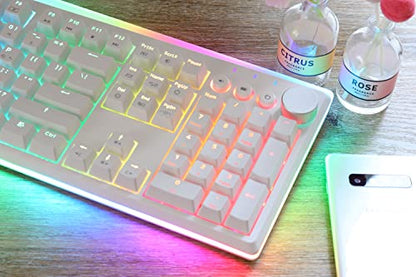 i-rocks K71M RGB Mechanical Gaming Keyboard with Media Control Knob, Switches (Brown), 107 Keys w/Full NKRO, PBT Keycaps, Multimedia Hotkeys, Detachable USB-C Cable and Onboard Storage, White - color: White, size: Switches (Brown)