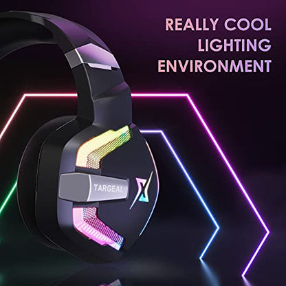 targeal 7.1 Surround Sound PC Gaming Headset for PS5 PS4 Laptop Mac Tablet Mobile, Over Ear Wired USB Gaming Headphone with Omni-Directional Noise Canceling Mic, RGB LED, with Type C Cable