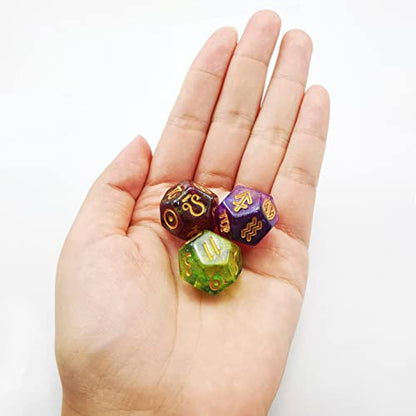 Bescon 3 Pieces Astrological Dice Set, Constellation Divination D12 Dice, 3 Colors Magical Stone Effect - color: Magical Stone Set