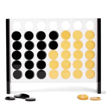 Unique Four in a Row - Acrylic 4 in a Row Game - Board Game Decor - Coffee Table Game - 2 Player Family Game - Connect The Four Pieces - Classic Strategy Game (Black and Gold) - color: Black and Gold