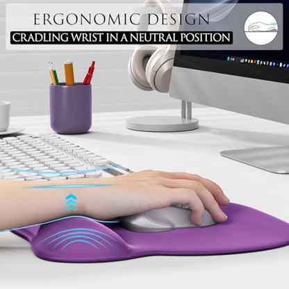 MROCO Ergonomic Mouse Pad with Gel Wrist Rest, 9.4 x 8.1 in, Violet Purple | Ergonomic Shape Design, Multiple Pattern Options, Gel Wrist Comfort, Smooth Lycra Surface, Non-Slip PU Base - color: Violet Purple