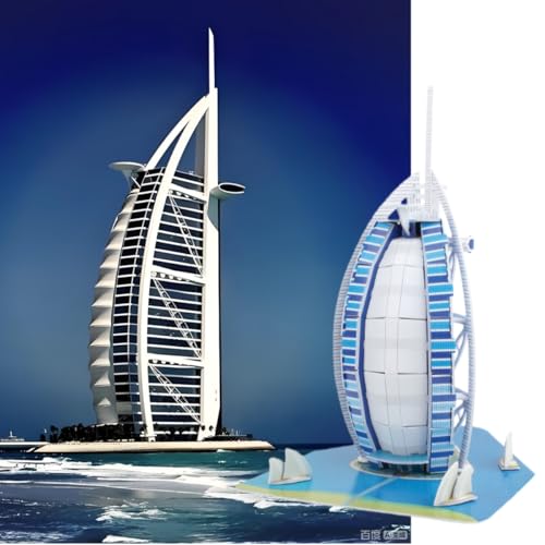 Architecture World Famous of 3D Puzzle.Build Your Own Collection of 17 Global Landmarks (Notre Dame, Colosseum) - Educational DIY Model Kit for Kids & Adults. (Burj Al Arab Jumeirah) - color: Burj Al Arab Jumeirah