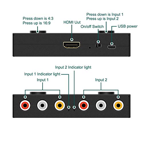 2Port RCA/AV to HDMI Converter Adapter for WII, N64, Xbox, PS1/2/3,DVD Players etc (2AV in-1 HDMI Out) - style: 2RCA to HDMI Converter