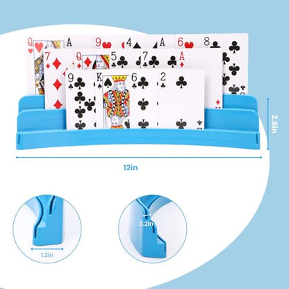 Three-Layer Design Playing Cards Holders，Playing Card Holder for Kids Adults Hands Free Card Holder for Family Card Game Nights Poker Parties - color: Blue(4pack)