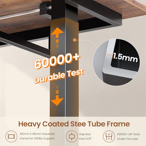 SEDETA L Shaped Standing Desk with File Cabinet, 3 Drawers, Power Outlet | 63 x 53'' Electric Height Adjustable Computer Desk with Led Lights for Home Office, Gaming Room, Rustic Brown - color: Rustic Brown, size: 63 x 53'' L Shaped Standing Desk