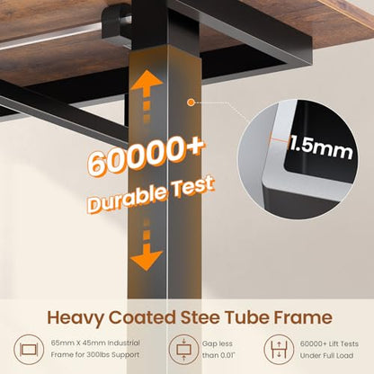 SEDETA L Shaped Standing Desk with File Cabinet, 3 Drawers, Power Outlet | 63 x 53'' Electric Height Adjustable Computer Desk with Led Lights for Home Office, Gaming Room, Rustic Brown - color: Rustic Brown, size: 63 x 53'' L Shaped Standing Desk