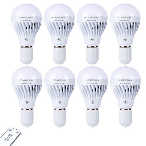 BSOD AC 85-265V 7W LED Magic Bulb with Remote Controller Cool White Emergency Light with Rechargeable Built-in Battery E27 Lamp for Home Indoor Lighting (White 8 Pack) - color: White 8 Pack