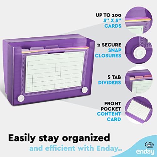 Enday Index Card Holder 3x5, Purple Index Card Case with 5 Tab Dividers, Index Card Organizer, Flash Card Holder, Holds 100 Cards. - color: PURPLE, size: 1