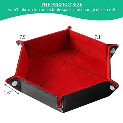 Grajar 2 Pcs Portable Folding Dice Rolling Tray Set for RPG DND Table Games - PU Leather and Velvet Holder Storage Box - Red and Violet - color: Red and Violet