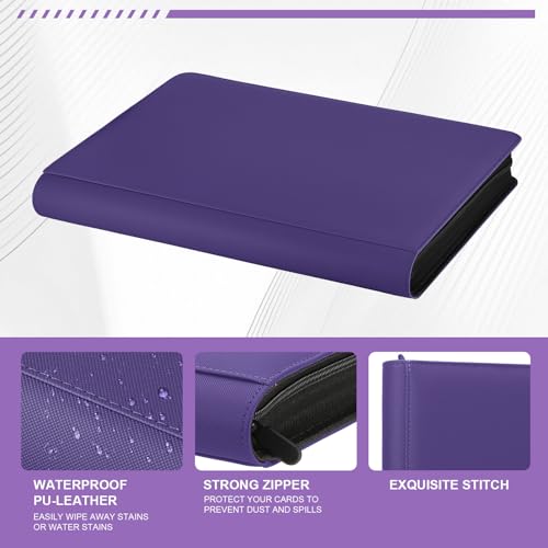 16 Pocket Toploader Binder,Holds 640 TopLoaders (16 Purple) | ﻿ Top Loader Binder for 3" x 4"Rigid Cards,Sleeves Card Collection Binder,20 Double Sided Pages with Trading & Sports Holder - color: 16Purple