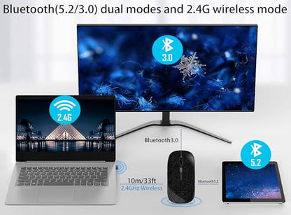 WREANU Wireless Bluetooth Mouse Rechargeable Laptop Mice Silent Slim Use(Bluetooth5.2 and Portable 2.4GHz USB Receiver)Dual Mode Computer Mouse for Laptop/iPad/Tablet/Apple/Computer/Mac(Bright Black) - color: Bright Black