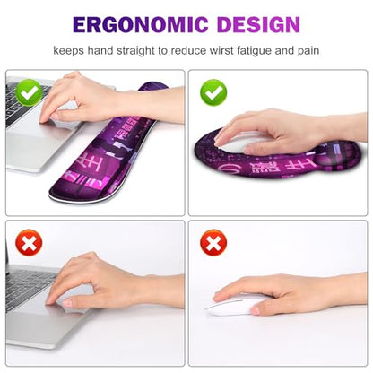 Gaming Mouse Pad, Large Desk Mat, Cute Desk Pad, 4in1 XXL Mousepad + Keyboard Wrist Rest+Mouse Wrist Rest+Coaster Set with Ergonomic Desk Pad for Home Office Table Computer, Purple Anime Neon - color: Purple Anime Neon