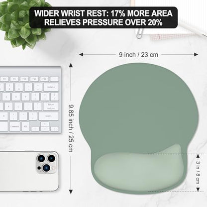 ITNRSIIET Ergonomic Mouse Pad with Wider Memory Foam Wrist Rest +17%, Curved Cushion Reduces Pressure 20%, Pain Relief, Non-Slip, Smooth, Cute Color Desk Accessory, 9.85 x 9 inch, Sage Mint Gradient - color: Sage Mint Gradient