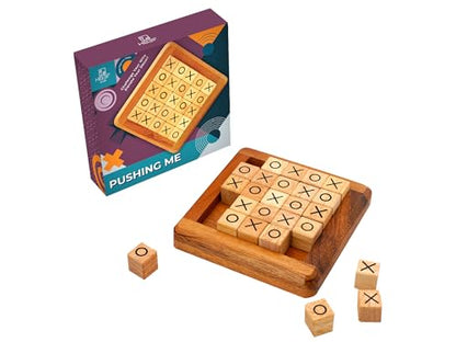 BSIRI Pushing Me Wooden Tic Tac Toe Game- Tabletop Board Games for Farmhouse Decor, Coffee Table Decor, Unique Gifts Fun Gifts for Adults. Perfect for Game Night,Family Games (5 Inch) - style: PushingMe