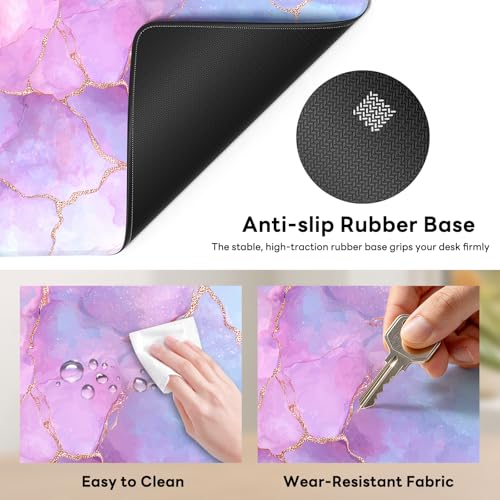 Large Gaming Mouse Pad, XL Desk Protector, Non-Slip Base | 31.5x15.7 in Extended Desk Mat with Stitched Edges for Keyboard, Work, Game, Office, Home PC and Laptop - color: Pastel Marble