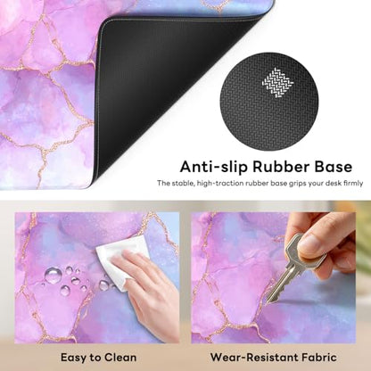 Large Gaming Mouse Pad, XL Desk Protector, Non-Slip Base | 31.5x15.7 in Extended Desk Mat with Stitched Edges for Keyboard, Work, Game, Office, Home PC and Laptop - color: Pastel Marble