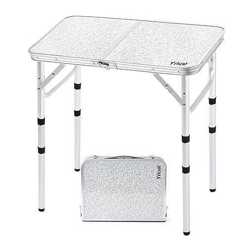 Yriuat Folding Camping Table 2ft Portable Picnic Table Adjustable Height Small Card Table Aluminum Foldable Lightweight with Carry Handle for Outdoor Indoor Hiking Camp BBQ Beach - color: Sage Gray, size: 24"l X 16"w X 24"h