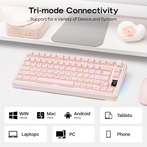 EPOMAKER X Aula EA75 MAX Wireless Gaming Keyboard with Screen & Knob | 5000mAh, Hot-Swap, Lubed Switches, RGB Backlit, Creamy Gasket, 75% Mechanical Keyboard (Pink, Silent Cotton Candy Switch) - color: Pink, size: Silent Cotton Candy Switch