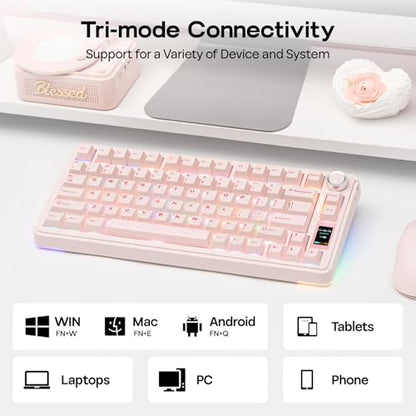 EPOMAKER X Aula EA75 MAX Wireless Gaming Keyboard with Screen & Knob | 5000mAh, Hot-Swap, Lubed Switches, RGB Backlit, Creamy Gasket, 75% Mechanical Keyboard (Pink, Silent Cotton Candy Switch) - color: Pink, size: Silent Cotton Candy Switch