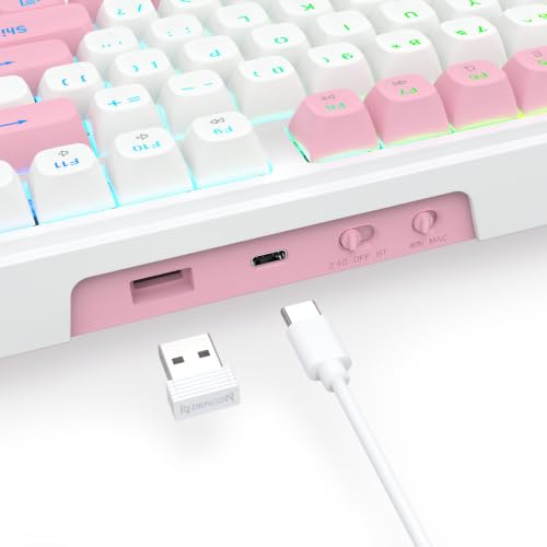 Redragon K745 PRO Wireless Gasket RGB Gaming Keyboard, 108 Keys Mechanical Keyboard w/Extra 4 Hotkeys, Hot-Swap Socket, 5-Layer Noise Dampening, See-Through Round PBT Keycaps, Creamy Linear Switch - color: Pink Area, size: 108 Keys