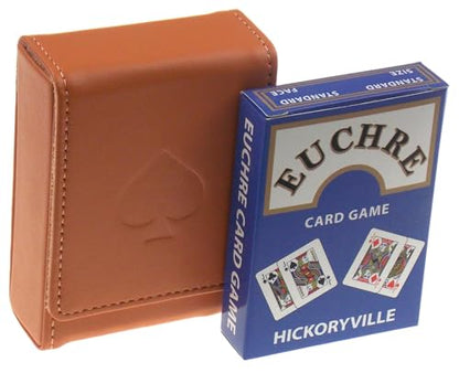Hickoryville Euchre Playing Cards - 2 Euchre Decks in 1 Box Bundled with Tan Leather Storage Case