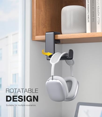 Coolpow Gaming Headphone Stand for Desk【360°Rotating】PC Headset Holder for Desk Hook Mount, Headset Stand Holder Clip Under Desk Headphone Hanger for Airpods Max, HyperX, Sennheiser All Headphone Size