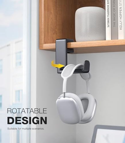 Coolpow Gaming Headphone Stand for Desk【360°Rotating】PC Headset Holder for Desk Hook Mount, Headset Stand Holder Clip Under Desk Headphone Hanger for Airpods Max, HyperX, Sennheiser All Headphone Size