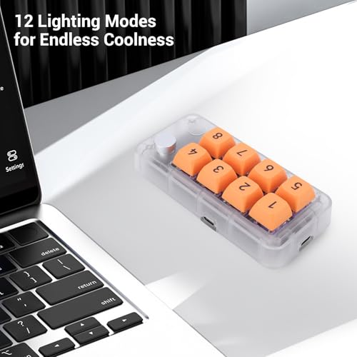 Wired USB C Numeric Keypad, 8 Keys Programmable One Handed Macro Mechanical Keyboard with Knob, for Tablet Laptop Desktop (Transparent) - color: Transparent
