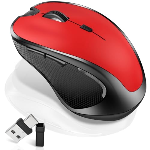 Mouse for MacBook Bluetooth Wireless Mice Laptop Mac Pro iPad with Jiggler | Wireless Bluetooth Rechargeable Silent Optical Mouse Dual Mode Switch Bluetooth 5.2/3.0 and 2.4GHz USB Type-C Receiver Red - color: 3.Bluetooth Wireless Mouse (Red)