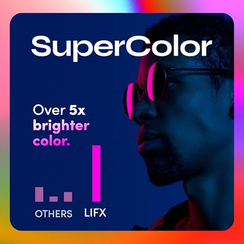 LIFX Supercolor Neon Flex Light Strip, 16ft Bendable RGBW LED Smart Neon, 60 Addressable Color Zones with Polychrome, Wi-Fi No Hub Required, Compatible with Alexa, Google, Apple HomeKit, LFXNEON16 | Matter Certified, Apple Homekit, WiFi 2.4GHz, Polychrome
