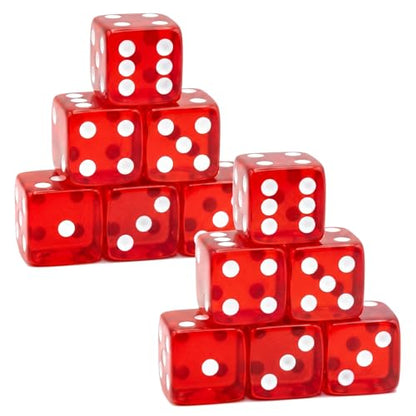 12 Piece 19 mm Casino Style Dice Set, Acrylic Translucent D6 Dice with Square Rounded Edge, Red for Craps, Table Games, Board Games, RPG, MTG, DND(Red) - color: Red