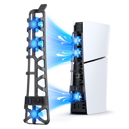 NexiGo PS5 Slim Silent Enhanced Cooling Fan with Adjustable Speed, Auto Power On/Off, with USB 3.0 Port, Efficient Cooling System for Both PS5 Slim Disc and Digital Editions - color: Black, style: PS5 Slim