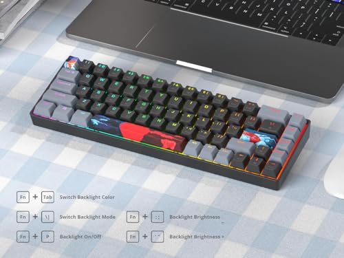 Black and Grey Mechanical Gaming Keyboard 65%, 68 Keys Small Wired RGB Keyboard with PBT Keycaps, Anti-Ghosting for Game/Office - color: 68 Dark/Red Switch