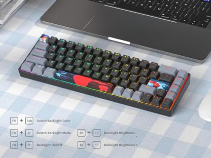 Black and Grey Mechanical Gaming Keyboard 65%, 68 Keys Small Wired RGB Keyboard with PBT Keycaps, Anti-Ghosting for Game/Office - color: 68 Dark/Red Switch