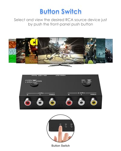 2 Port RCA to HDMI Converter, Dual AV to HDMI Converter Supports 16:9/4:3 Composite to HD MI Adapter Support 1080P PAL/NTSC Compatible with Sega/Xbox/PS1/PS2/PS3/WII/N64/VHS, VCRs, and DVD Players - size: 2 Port RCA to HDMI Converter