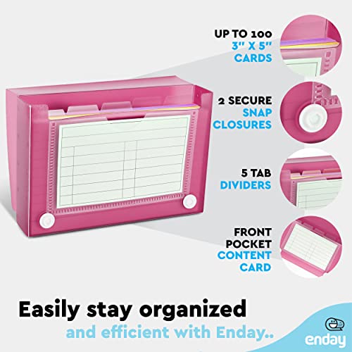 Enday Index Card Holder 3x5, Pink Index Card Case with 5 Tab Dividers, Index Card Organizer, Flash Card Holder, Holds 100 Cards - color: PINK, size: 1