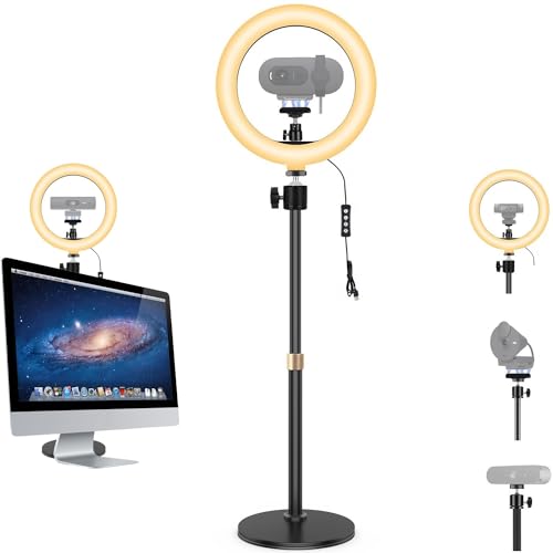 Brio-101 Magnetic Webcam Light Stand,10'' Ring Light with Tabletop Tripod Holder for Logitech Brio 101 301 501 4K C270 C310 C920x C920s C920e C922x webcams with/Without 1/4''-20 Interface