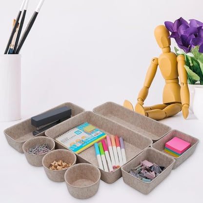 Welaxy Office Desk Drawer Organizer Tray hygge aesthetics 8 pc bin Oatmeal - color: Oatmeal