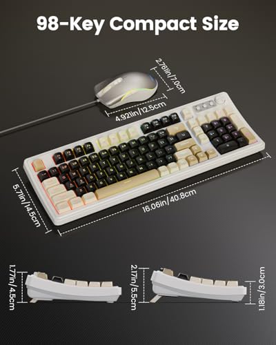 SABLUTE Gaming Keyboard and Mouse, Quiet Membrane with RGB Backlit, White | PC Gaming Keyboard with Multimedia Knob, Anti-Ghosting, Ergonomic Wrist Rest & 3200 DPI Mouse for Gamer/Office - color: White-Black