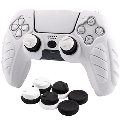 Ergonomic Soft Grip Skin Compatible PS5 Controller Cover, Anti-Slip Silicone with 6 Thumb Grips Accessories Set for PlayStation 5 (Clear Gray) - color: White
