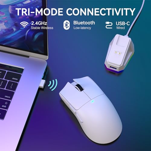 ATTACK SHARK X11 Wireless Gaming Mouse, PAW3311 Sensor, Lightweight, RGB Charging Dock, 22,000 DPI, Tri-Mode Connectivity, 5 Programmable Buttons - White - color: White, size: Mouse only