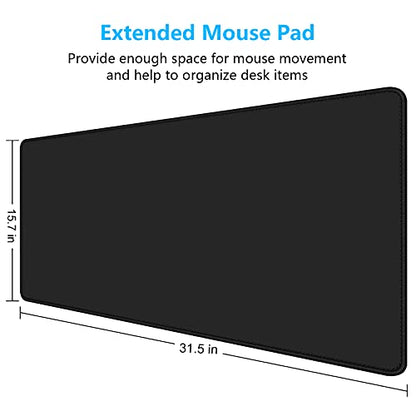 Dapesuom Large Gaming Mouse Pad, Extended Mouse Mat with Stitched Edges, Full Size Keyboard Pad with Non-Slip Base, Big XXL Computer Desk Mats for Gamer, Laptop, Office, 31.5 x 15.7in, Jet Black - color: Jet Black, size: 31.5L x 15.7W inches