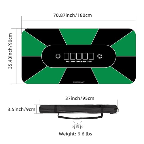 70 x 35 Inch Poker Mat, 10 Players Texas Hold'em Poker Table Top with Carrying Bag for Poker Games, Blackjack, Casino - color: Green