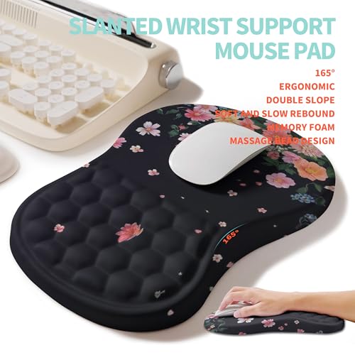 2-in-1 Ergonomic Set, Wave Rise Keyboard Wrist Rest and Massage Bulge Slope Mouse Pad Wrist Support, Cushion Memory Foam Integrated to Relieve Wrist Pain, Flower Dance - color: Flower Dance