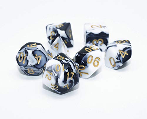 DND Dice Set Black & White Marble RPG Polyhedral Dice Fit Dungeons and Dragons(D&D) Pathfinder MTG Tabletop Role Playing Game 7-Die Dice Set - color: Black&white