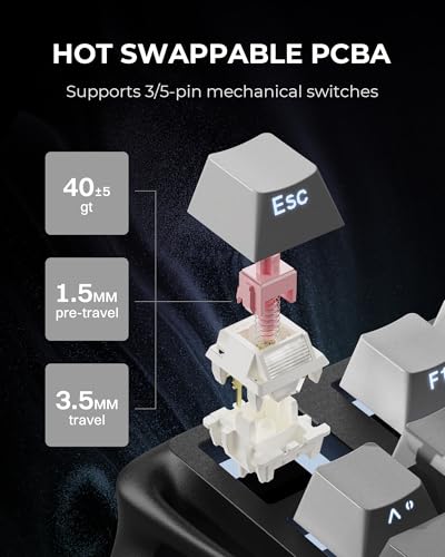 GravaStar Mercury K1 75% Wireless Mechanical Gaming Keyboard RGB Backlit | Gasket Mount, Hot Swappable Linear Switches, Creamy Sound Keyboard, 2.4GHz/USB-C/Bluetooth 5.0, for Win/Mac【Gradient Black】 - color: Gradient Black