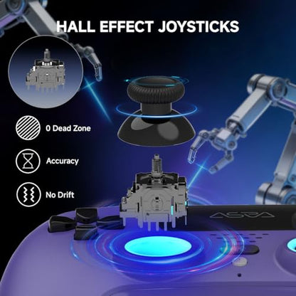 ASRVA Purple Wireless Pro Controller for PS5, Hall Effect Joystick No Drift, 2 Back Paddles, Macro, Gyro, 1000mAh, RGB, Compatible with PS5/Pro/Slim/PC/iOS/Android