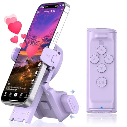 MILOUZ Remote Control Scrolling for Tiktok with Phone Stand,Page Turner for Kindle App E-Book,Bluetooth Camera Shutter Remote for iPhone, Android,iOS,iPad,Tablet (Purple) - color: Purple